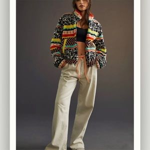 Anthropologie Maeve Lively Abstract Sherpa Jacket